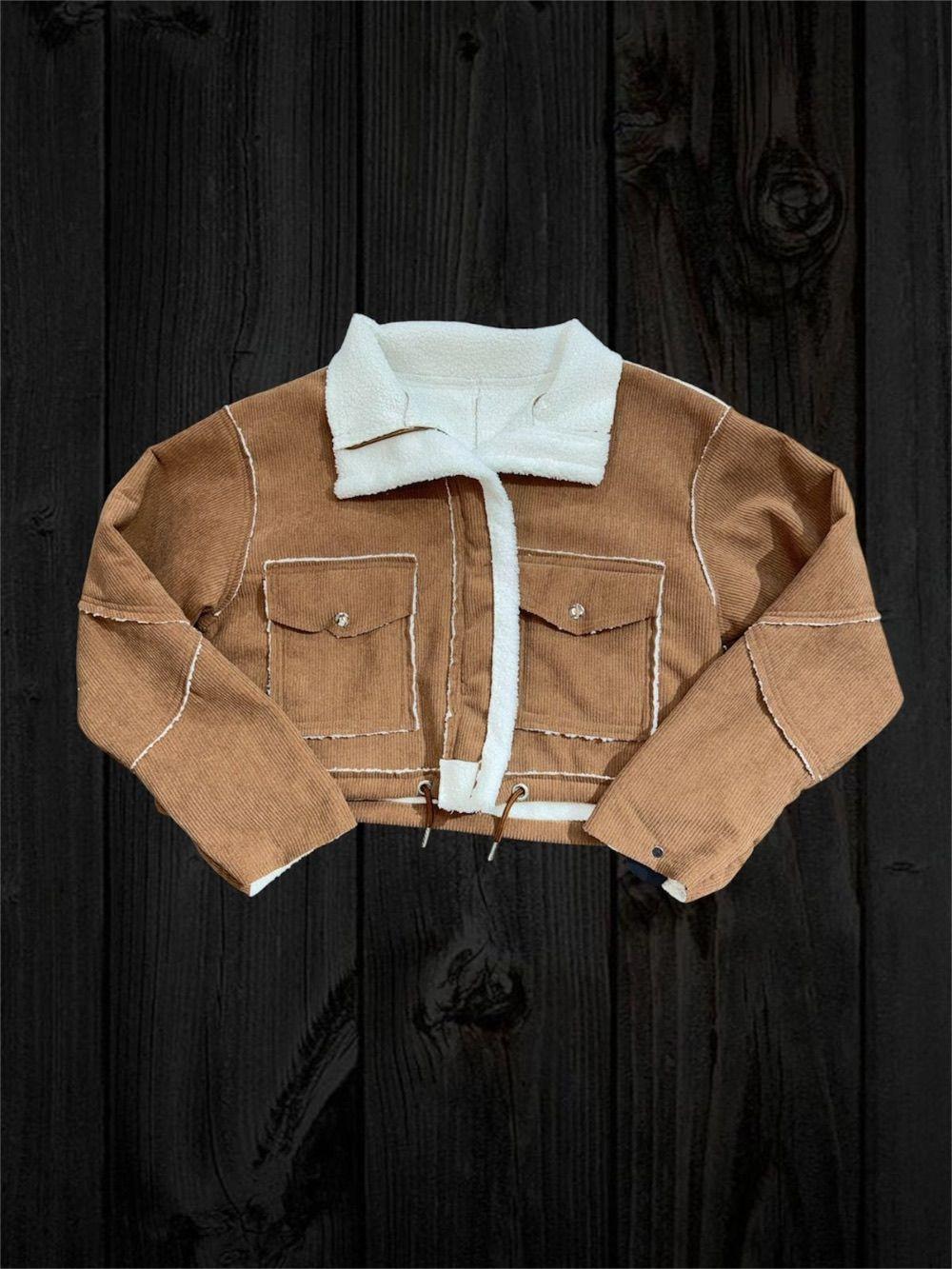 Chaqueta Corta de Corderoy Marrón con Forro Sherpa — Chompas
